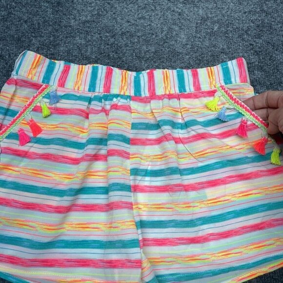 Self Esteem Shorts Girls L Multicolor Striped Pockets Tasseled Elastic Waist New - Picture 2 of 11